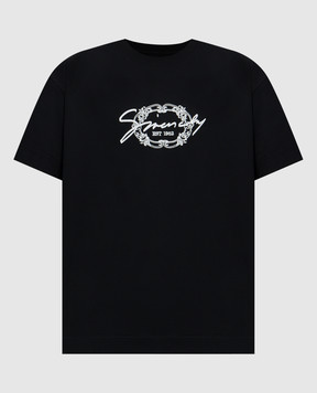 Givenchy Black T-shirt with contrast logo embroidery BM71MG3YPK