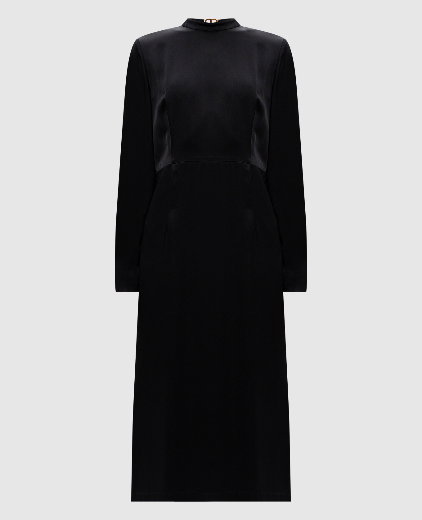 Black midi dress with metallic Oval T logo