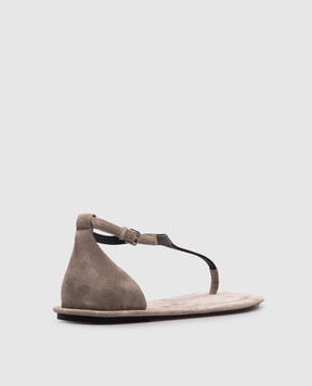 Brunello Cucinelli Gray suede sandals with monil chain MZSFC2892