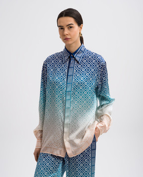 Casablanca Blue silk blouse with gradient logo print UWPS25SH02101