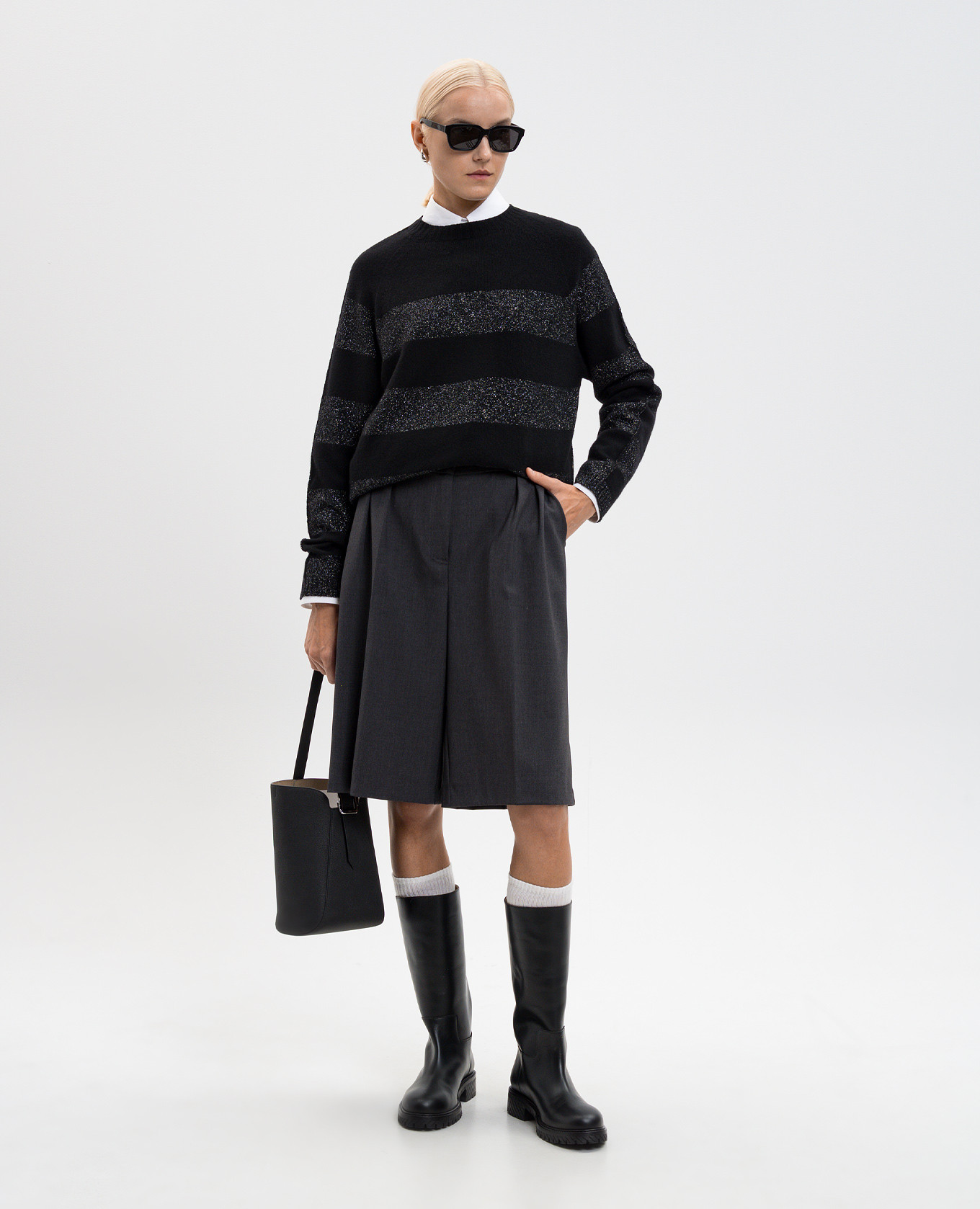 Grey Bermuda shorts with logo Twinset 2