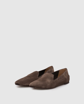 Brunello Cucinelli Brown suede ballet flats with monil chain MZSFC3081P