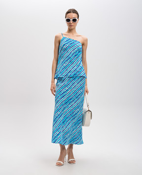 Gary Bigeni Tash Blue Striped Silk Midi Skirt TASH