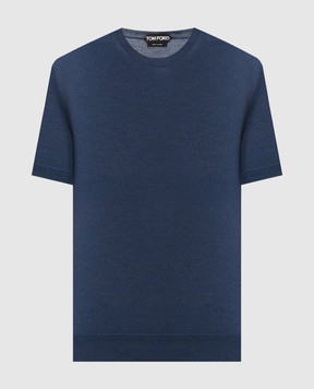 Tom Ford Blue cashmere and silk T-shirt KCS017YMK005S23