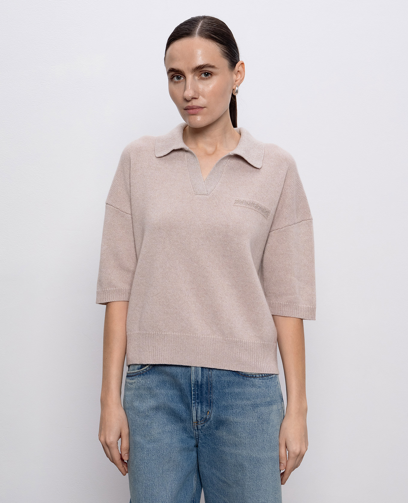 

Beige wool, silk and cashmere top Peserico