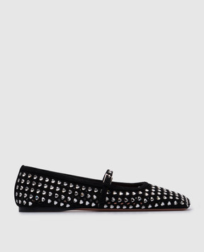 Amina Muaddi Black suede ballet flats with ANE crystals 11S351560ANE