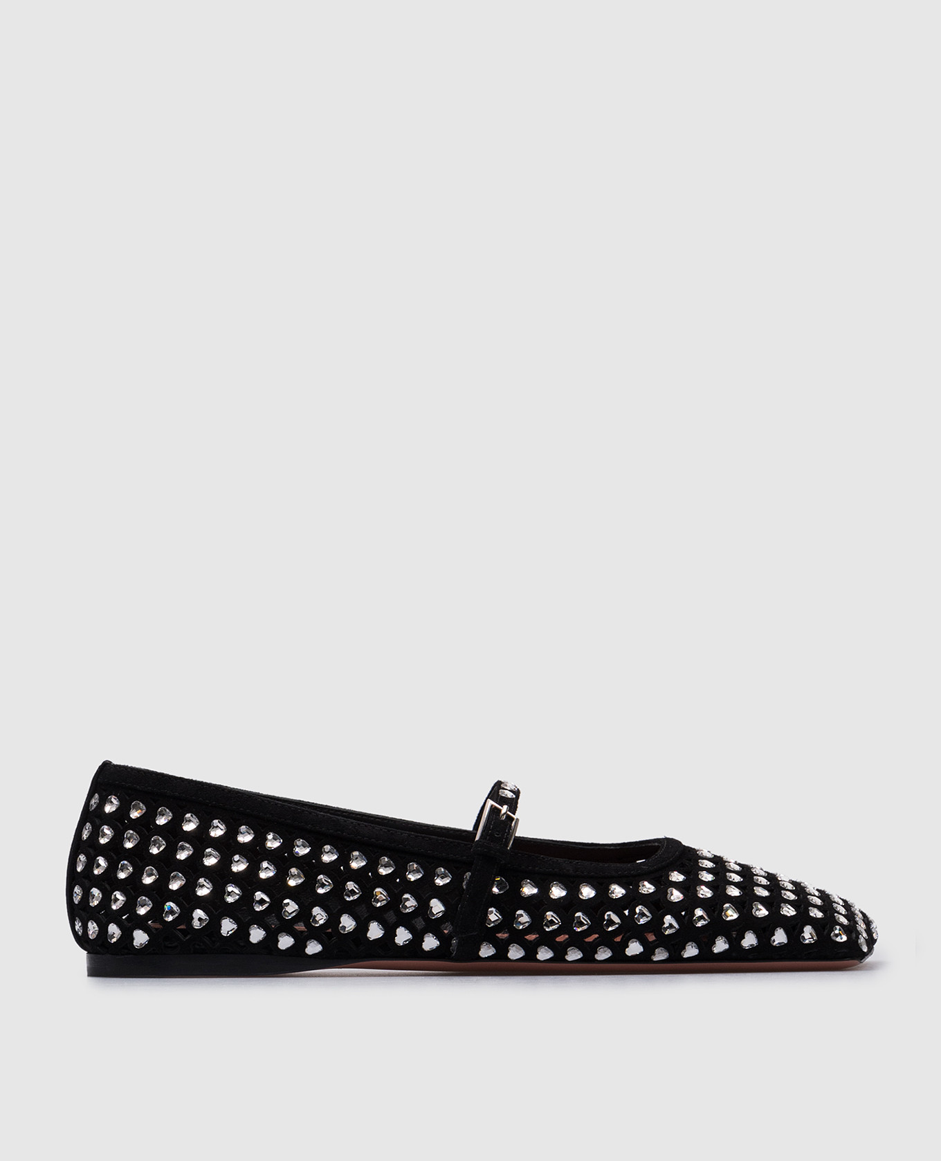 Black suede ballet flats with ane crystals amina muaddi