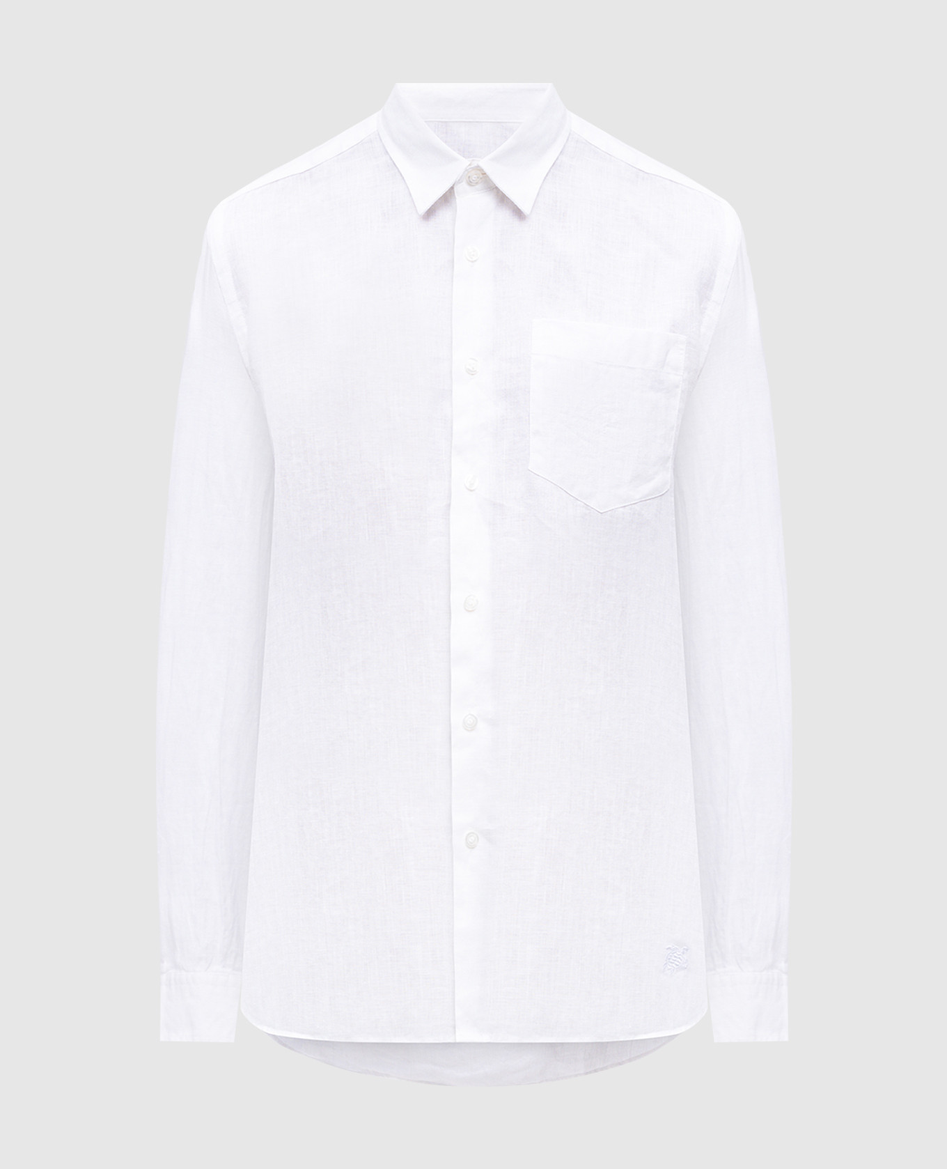 White linen shirt with embroidered logo emblem