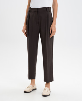 Brunello Cucinelli Brown wool pants with monil chain M0W07P8308