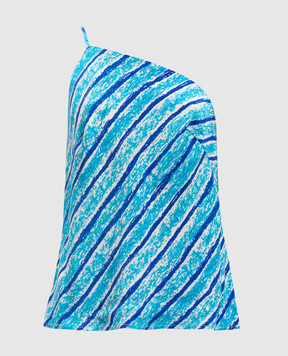 Gary Bigeni Blue ROMY one shoulder striped silk top ROMY