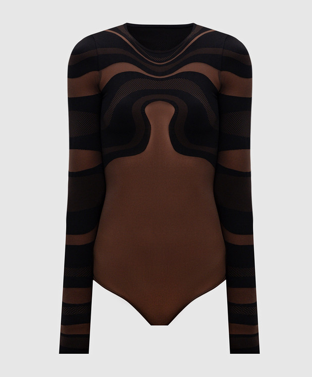 新品タグ付Wolford Venus String Body brown S Wolford - Brown Venus String patterned bodysuit 77117 - shop with