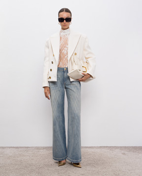 Balmain Beige double-breasted cropped coat made of wool and cashmere FF1UA095WB50