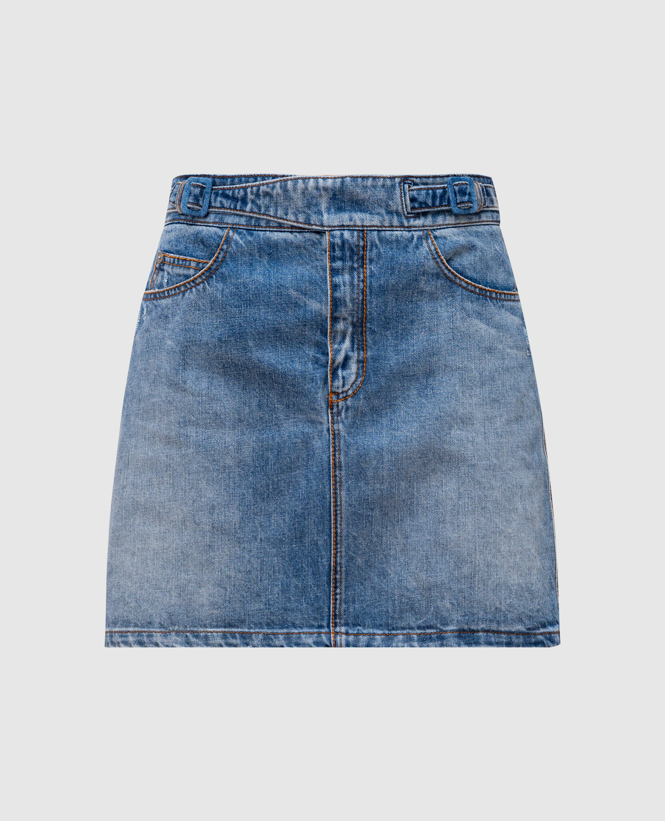 

Blue denim mini skirt with leather logo patch Ermanno Scervino, Light blue
