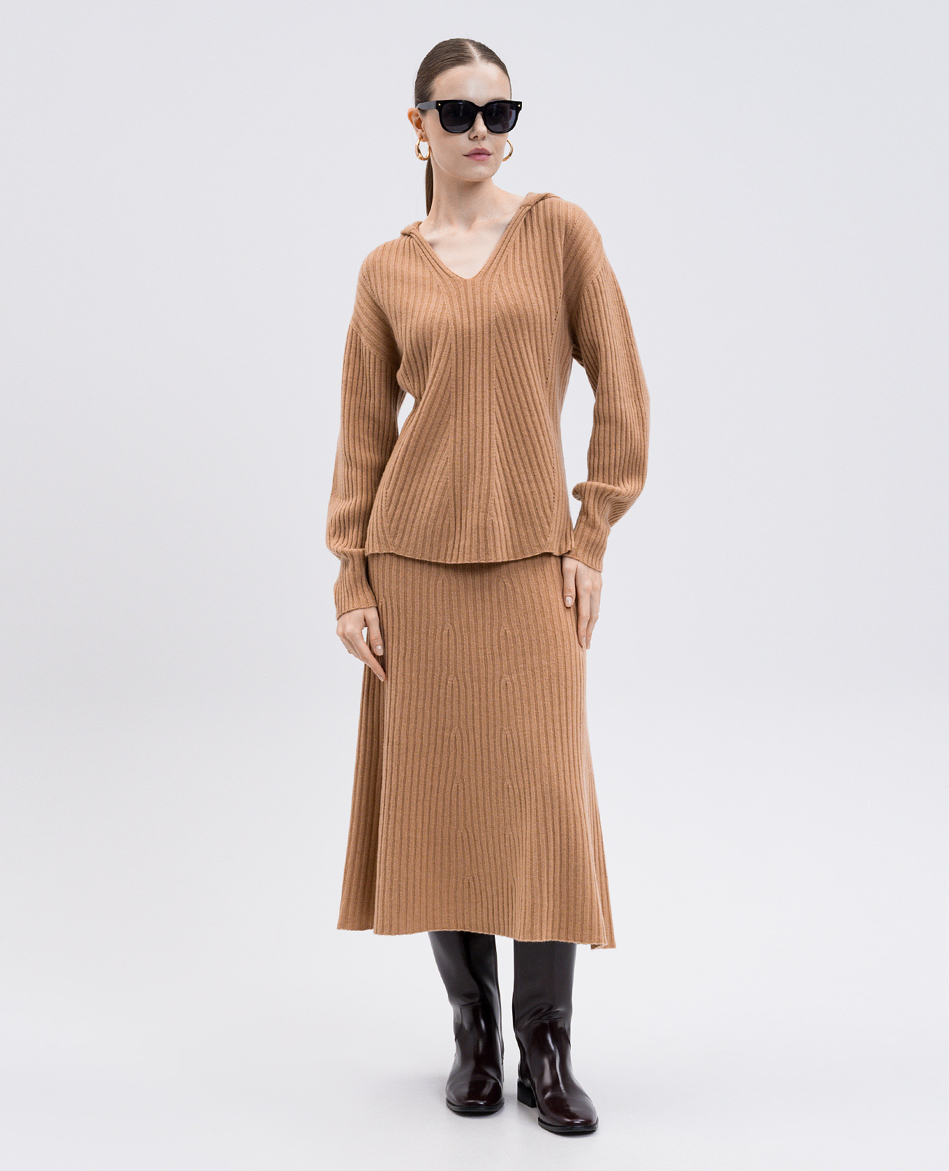 

Brown wool and cashmere pullover with hood Twinset