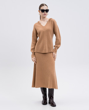 Twinset Brown wool and cashmere pullover with hood 252TP3570
