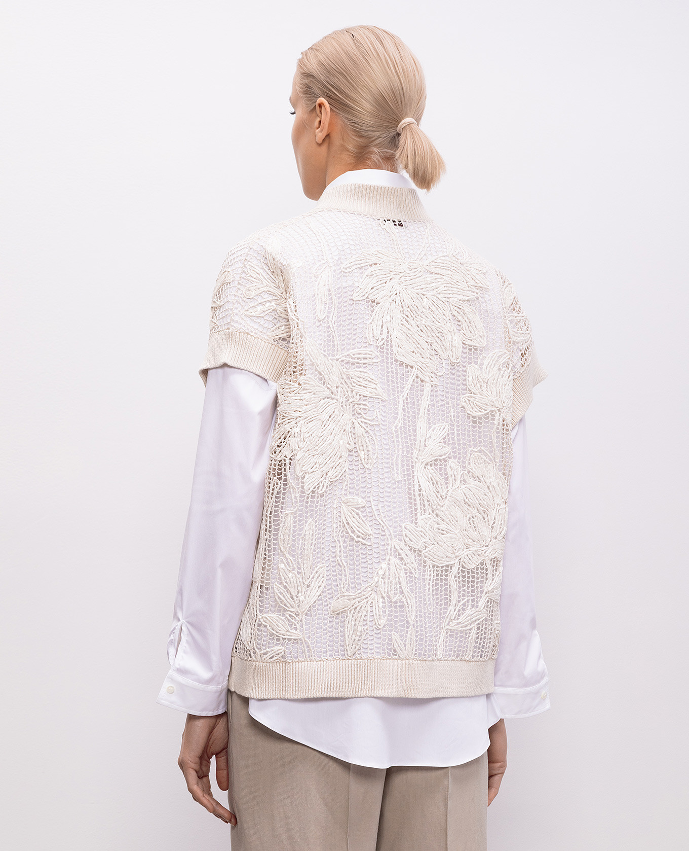Beige openwork cardigan with a pattern Brunello Cucinelli 4