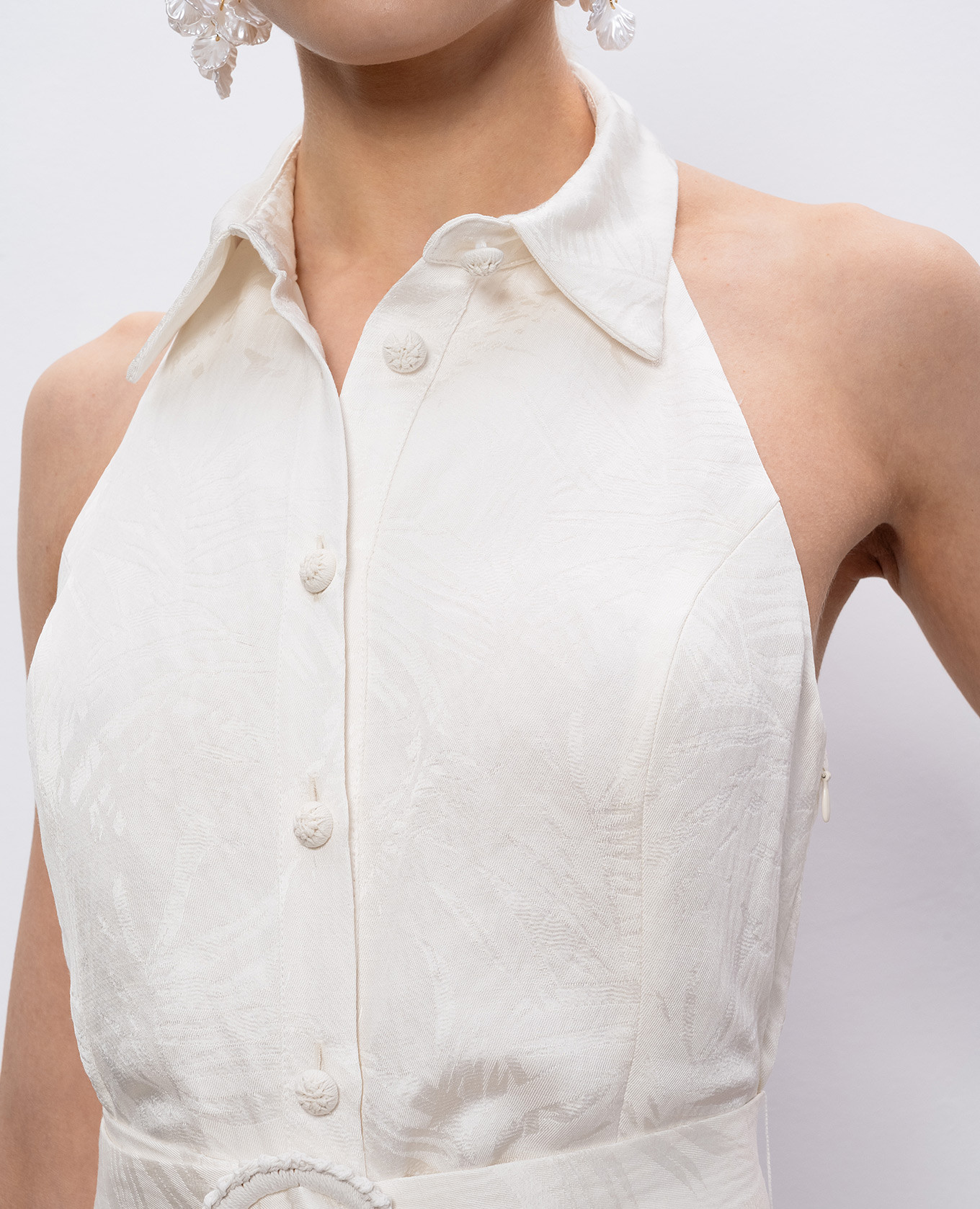 

Beige jumpsuit with patterned linen Twinset
