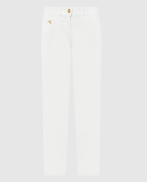 Palm Angels White jeans with textured logo PWYB032R24DEN003