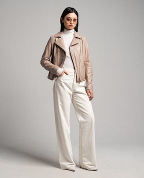 Stilnology Beige leather jacket with metal logo 63P921