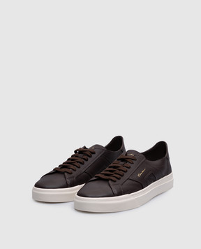 Santoni Brown leather sneakers with logo MBGT21967PNNTSIW