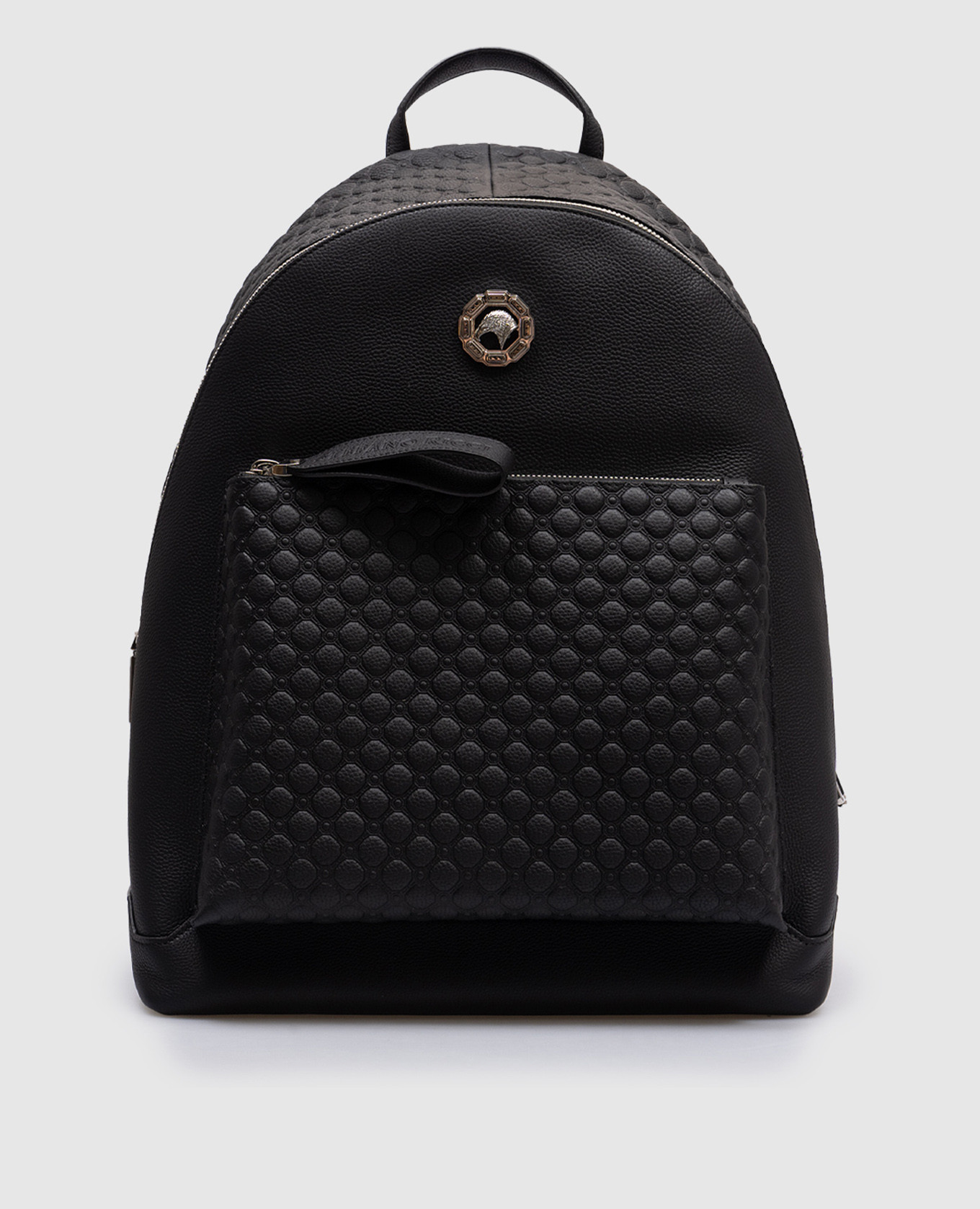 

Black leather backpack with metal Asia pattern logo Stefano Ricci, Черный