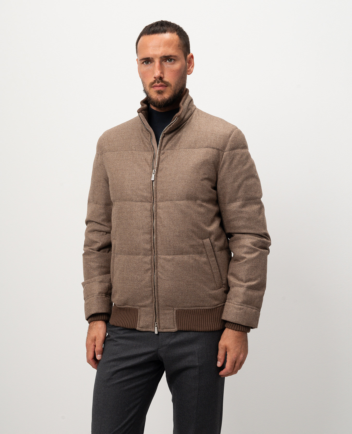 

Beige down jacket made of wool and cashmere Enrico Mandelli