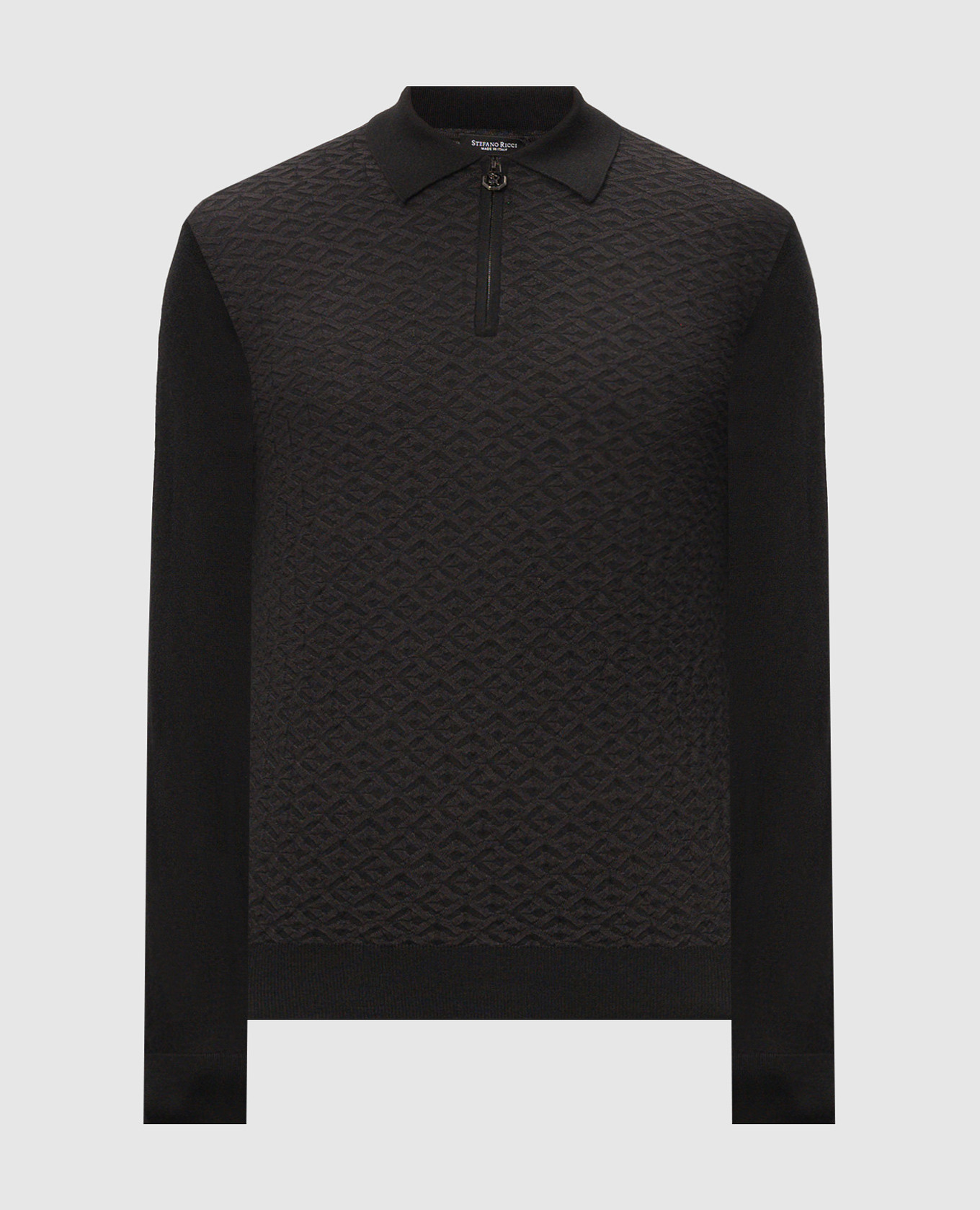 

Black cashmere and silk polo with metallic logo Stefano Ricci