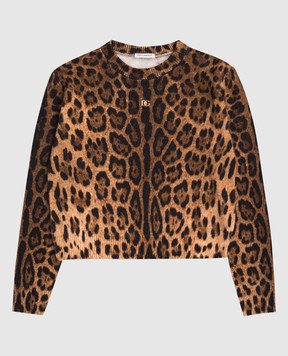 Dolce&Gabbana Children's wool jumper in animal print with logo L5KWK5JDVDT