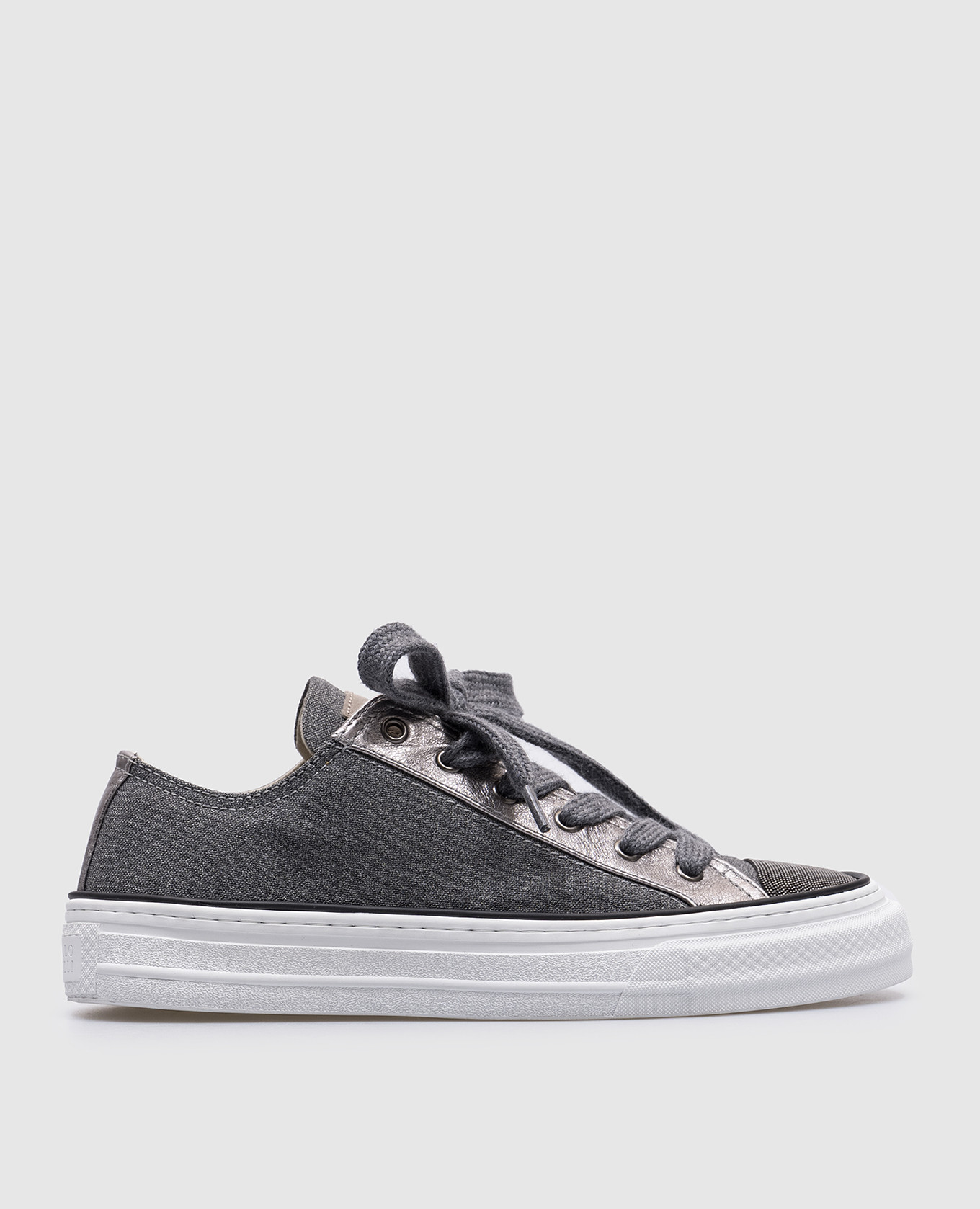 Gray wool sneakers with monil chain brunello cucinelli