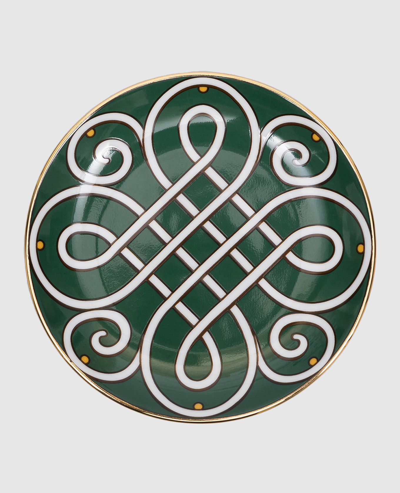 

Cortile print green porcelain saucer with 18k gold plating La DoubleJ