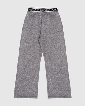 Off-White Children's gray sweatpants with lurex logo pattern OGCH009F24FLE001