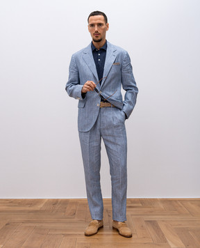 Brunello Cucinelli Blue melange polo with linen M2L00315