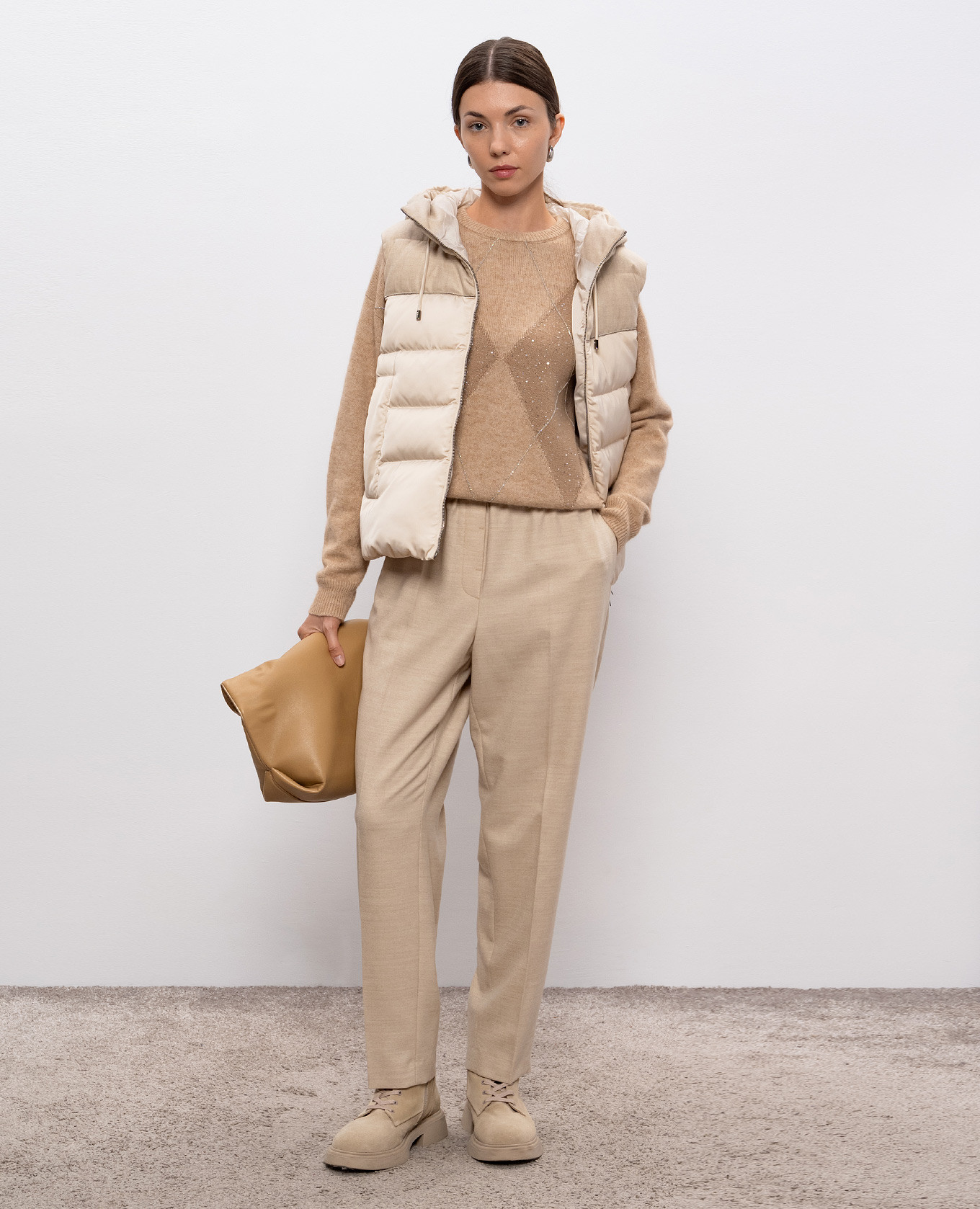 

Beige down vest with monil chain Peserico