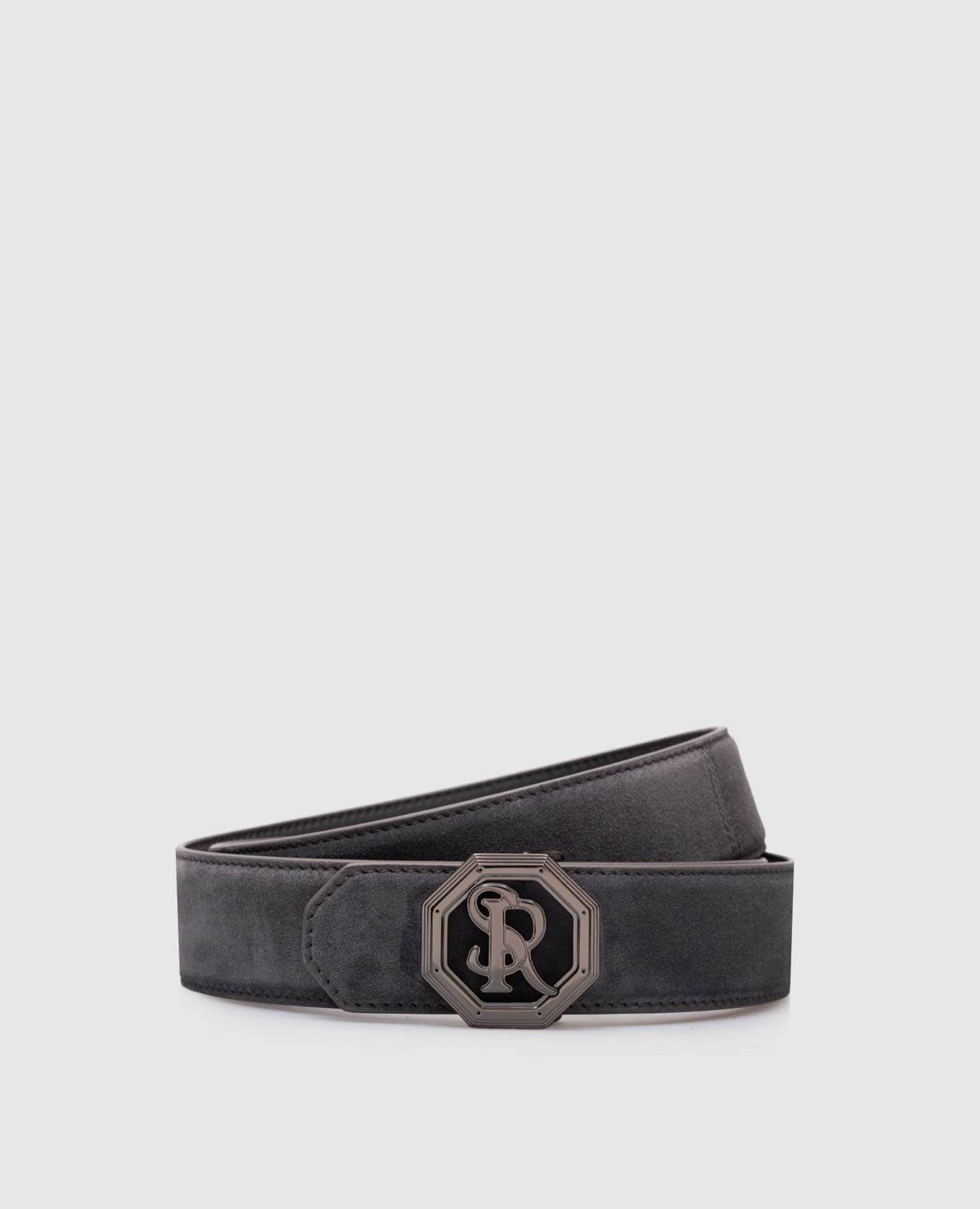 

Grey suede belt with monogram logo Stefano Ricci
