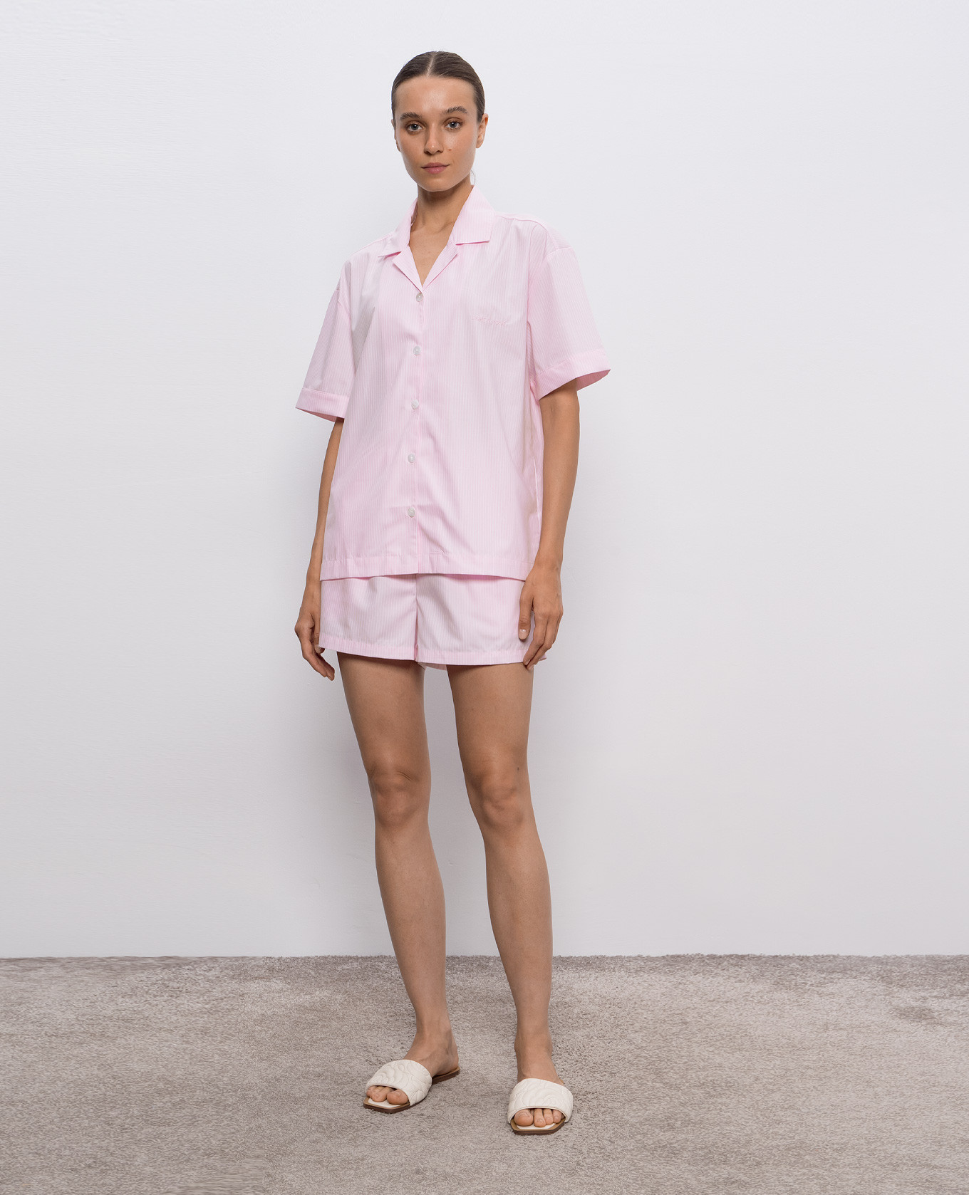 

Pink striped pajama shirt with logo Dore & Rose