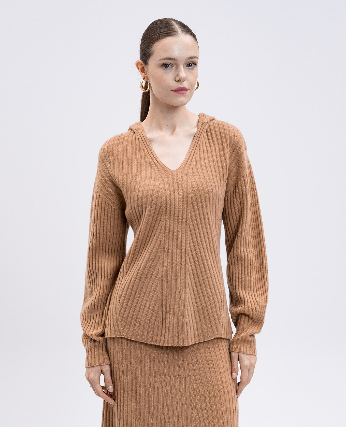 Brown wool and cashmere pullover with hood Twinset 3