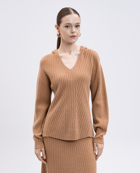 Twinset Brown wool and cashmere pullover with hood 252TP3570