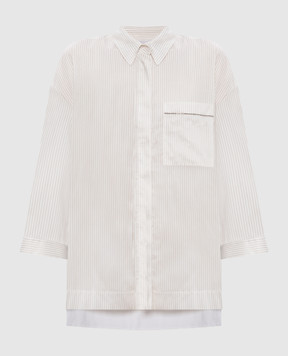 Peserico Beige striped shirt with silk A06129D05217