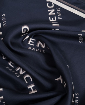 Givenchy Blue silk scarf with logo print 710009495002