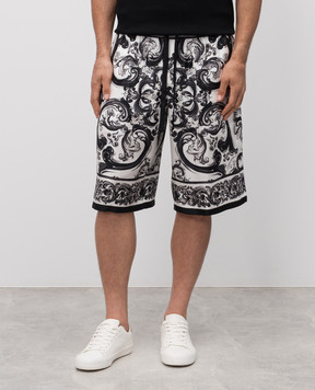 Dolce&Gabbana White silk shorts with branded print GV37ATHI1S6