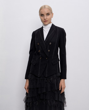 Brunello Cucinelli Black double-breasted wool and linen jacket M0H313887