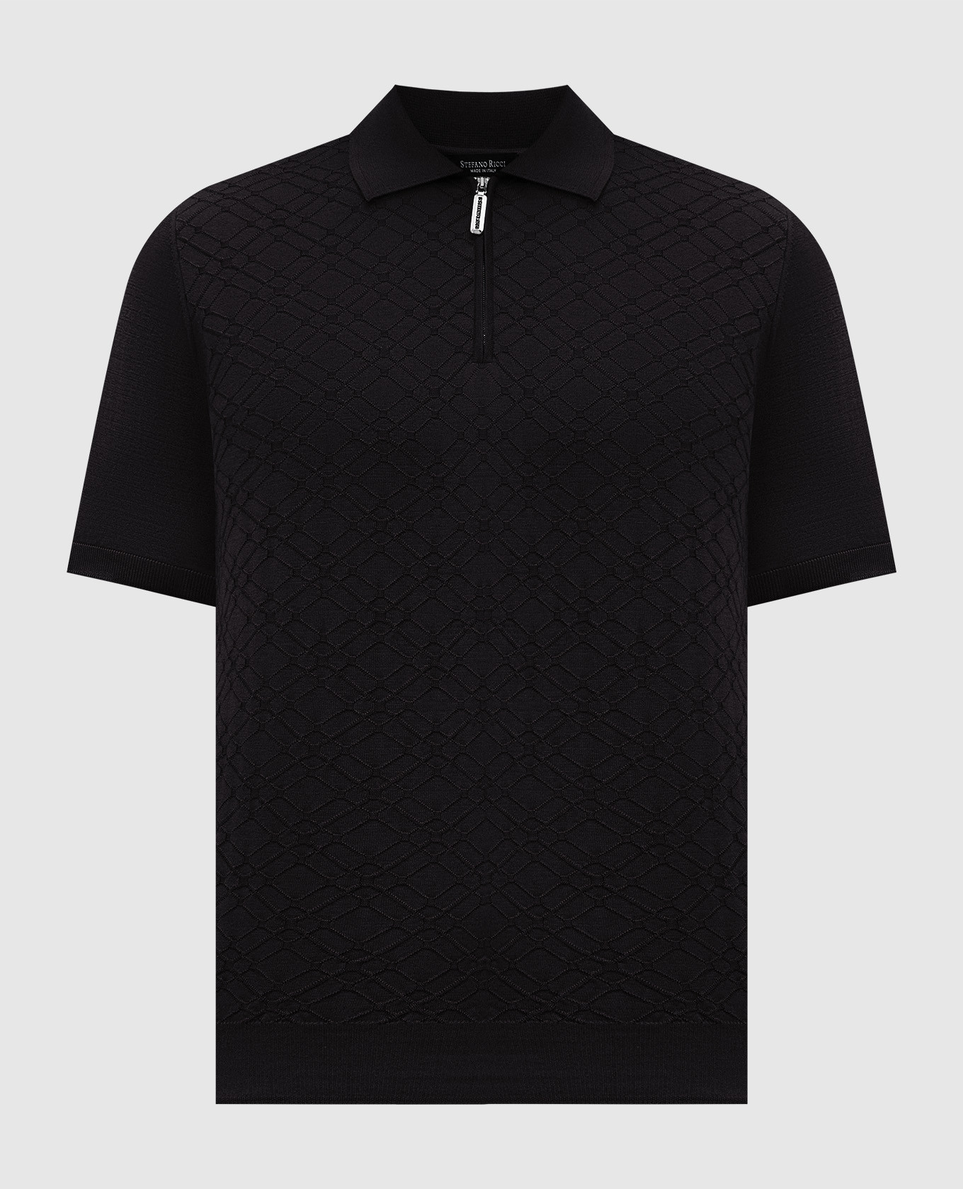 

Black polo shirt with patterned silk Stefano Ricci