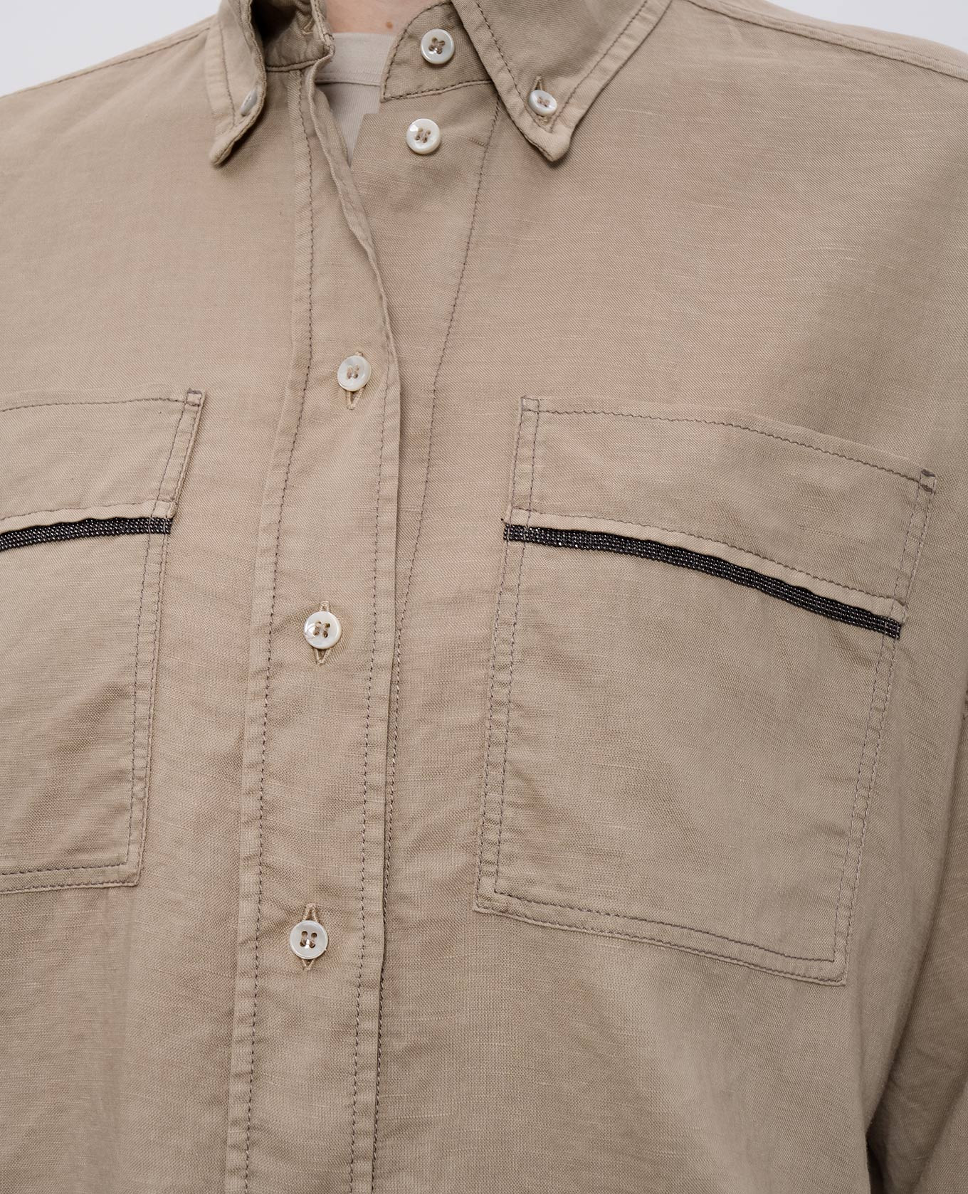 

Beige linen shirt with monil chain Brunello Cucinelli