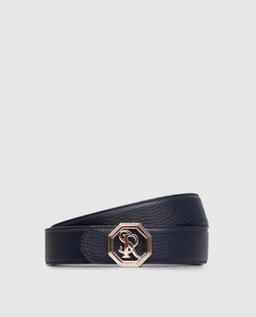 Stefano Ricci Blue leather belt with monogram logo N382VDC366P