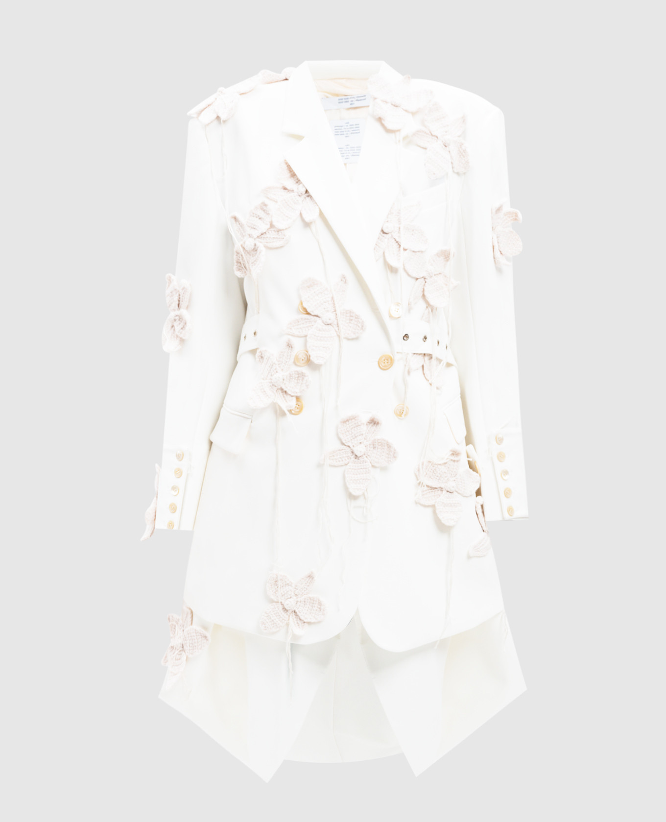 White double-breasted wool jacket with appliqué rokh