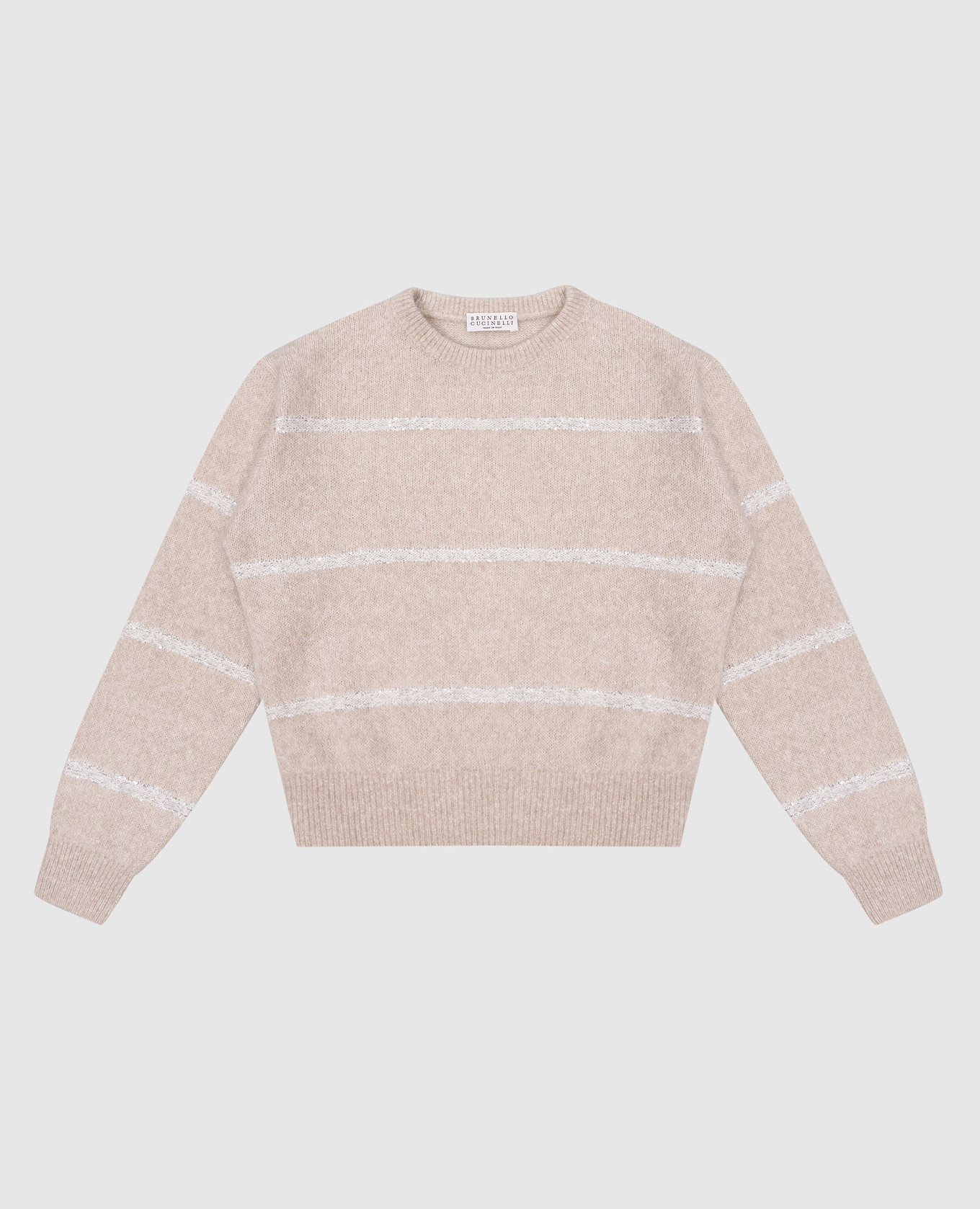 Beige sweater with wool in a stripe with sequins brunello cucinelli