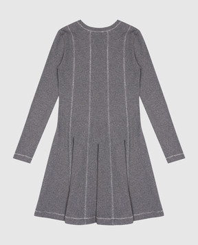 Brunello Cucinelli Children's gray cashmere ribbed dress with logo patch BB056A315C
