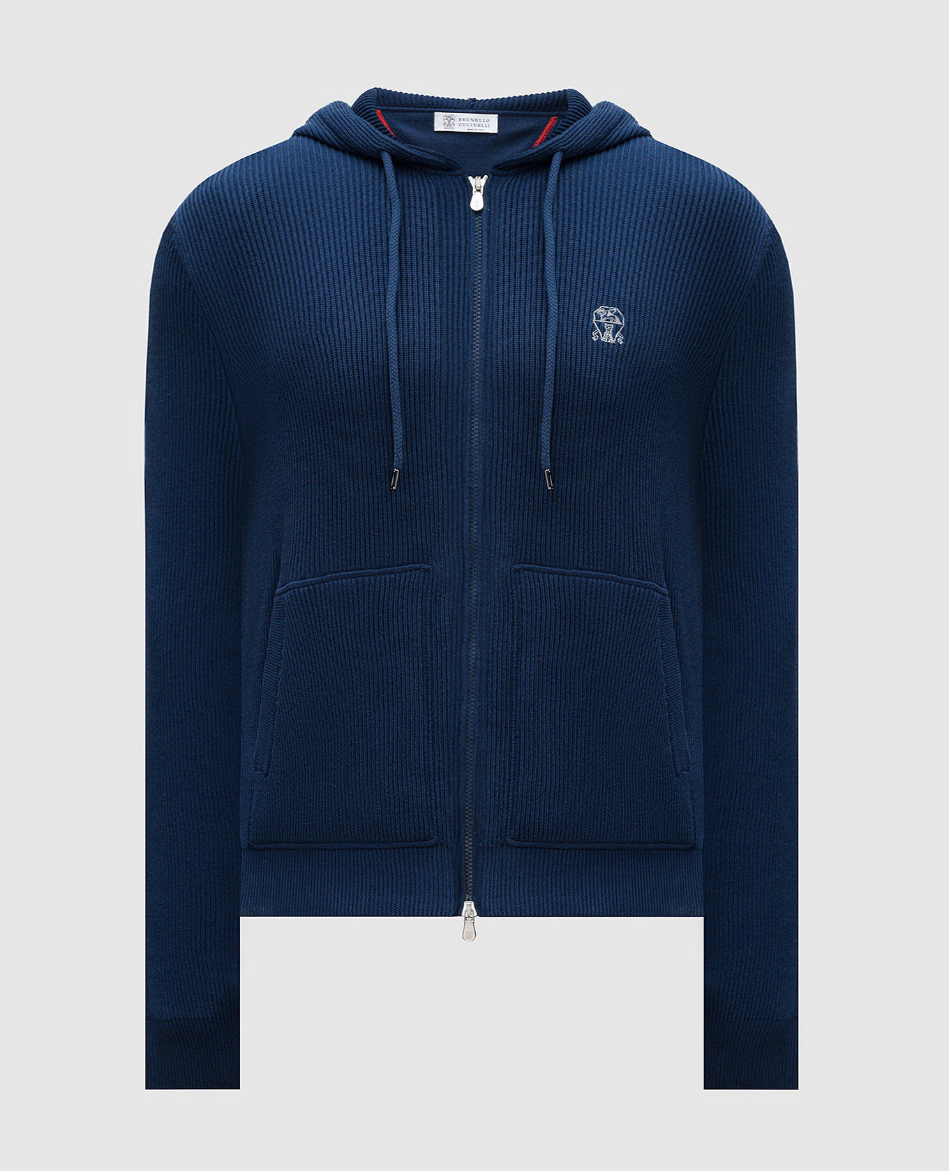 

Blue ribbed sports jacket with embroidered logo emblem Brunello Cucinelli