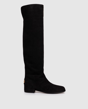 Dolce&Gabbana Black suede over the knee boots with logo CU1217A1275
