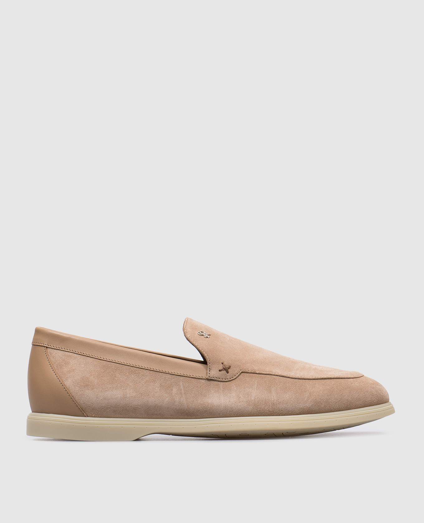 Beige suede loafers with logo monogram stefano ricci